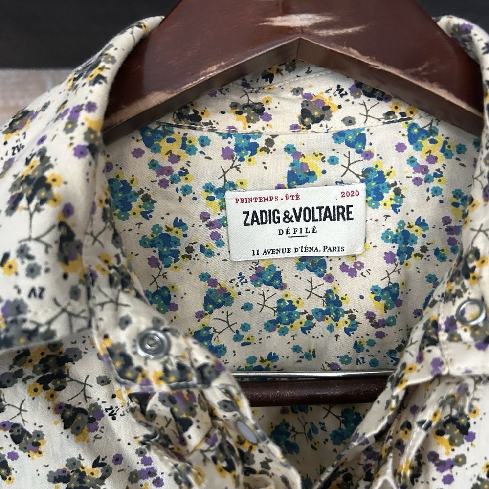 zadig voltaire Blouse Floral Ruffle Shirt Snap Button Size XS - Picture 3 of 9